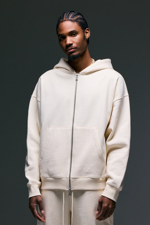 Fate Heavyweight Fleece Double Zip Hoodie - Cream