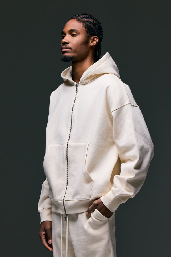 Fate Heavyweight Fleece Double Zip Hoodie - Cream