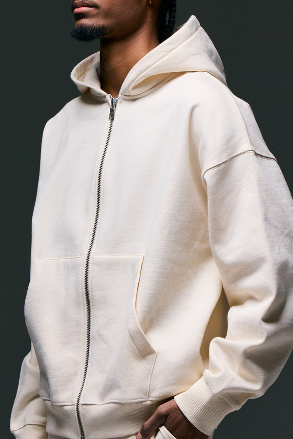 Fate Heavyweight Fleece Double Zip Hoodie - Cream